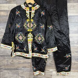 Vintage Golden Bee Silk Pajama Set Women’s Chinese Kimono Size Large